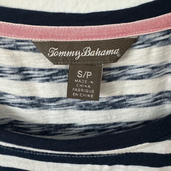 Tommy Bahama Navy and White Striped Dress with Floral Detail - Picture 3 of 4